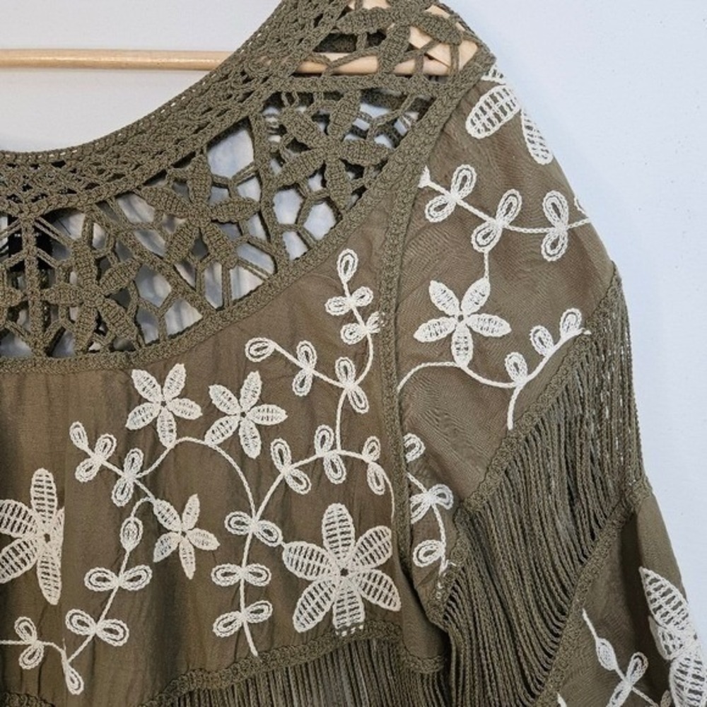 Oliver O. Peasant Top Boho Crochet Embroidered Short Sleeve Blouse Size Medium - Picture 2 of 12